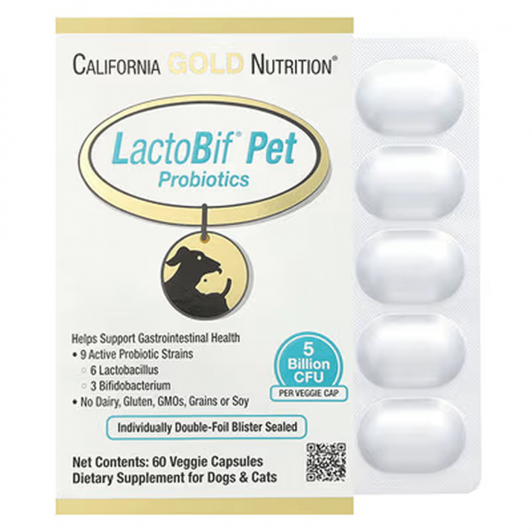 California Gold Nutrition, LactoBif® 반려동물 프로바이오틱, 50억 CFU, 베지 캡슐 60정